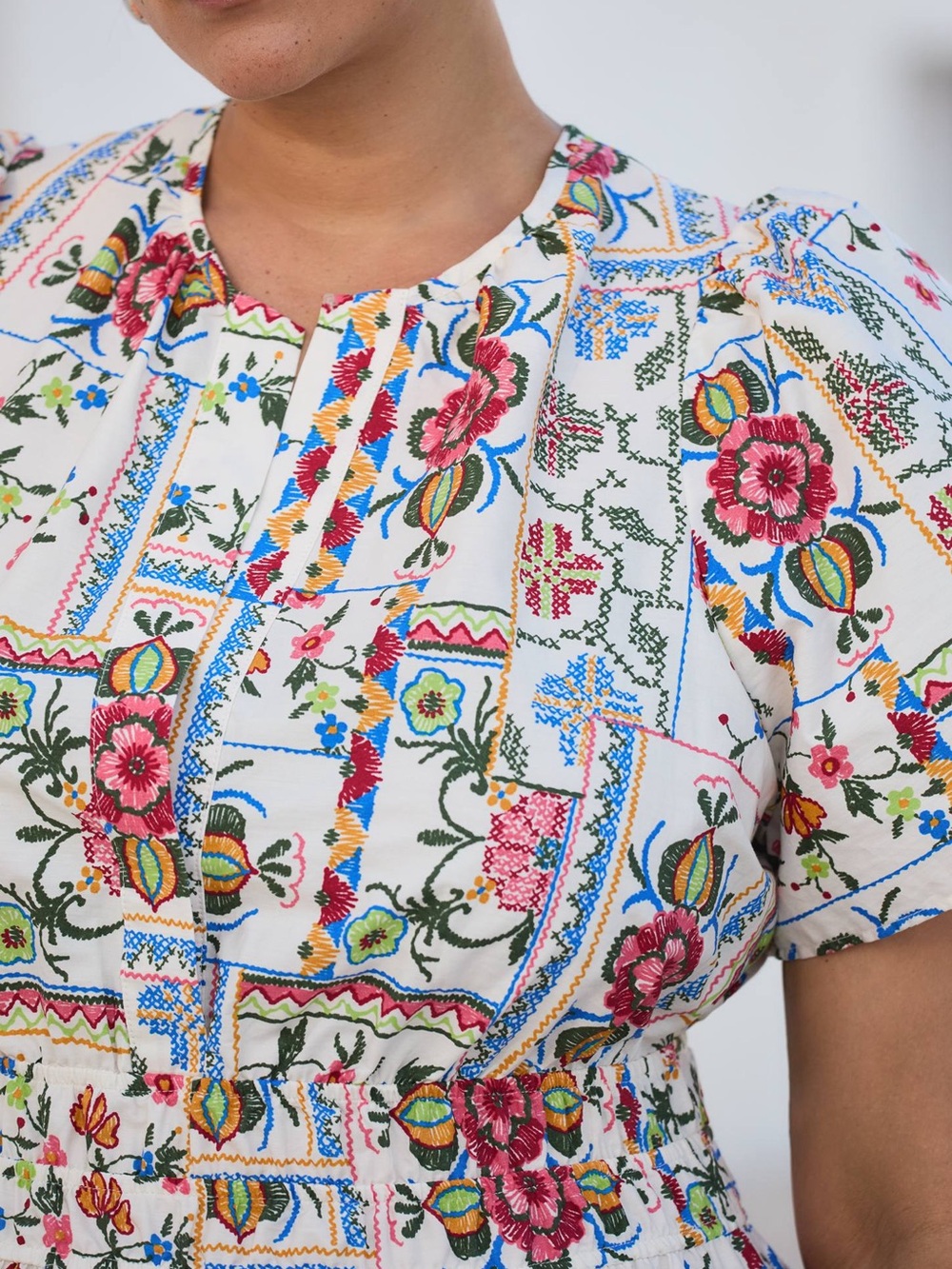 Anthropologie Somerset Printed V Neck Short Sleeve Boho Midi Dress in Oyster L - Picture 3 of 13